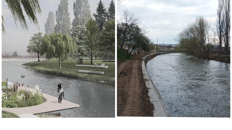 CLUJUL CIVIC | Vedeți două imagini din același unghi. Una este cu propunerea câștigătoare de Parc al Feroviarilor la râu, parc care nu se putea realiza fără ca societatea civilă locală să tragă aproape un deceniu de autoritățile locale